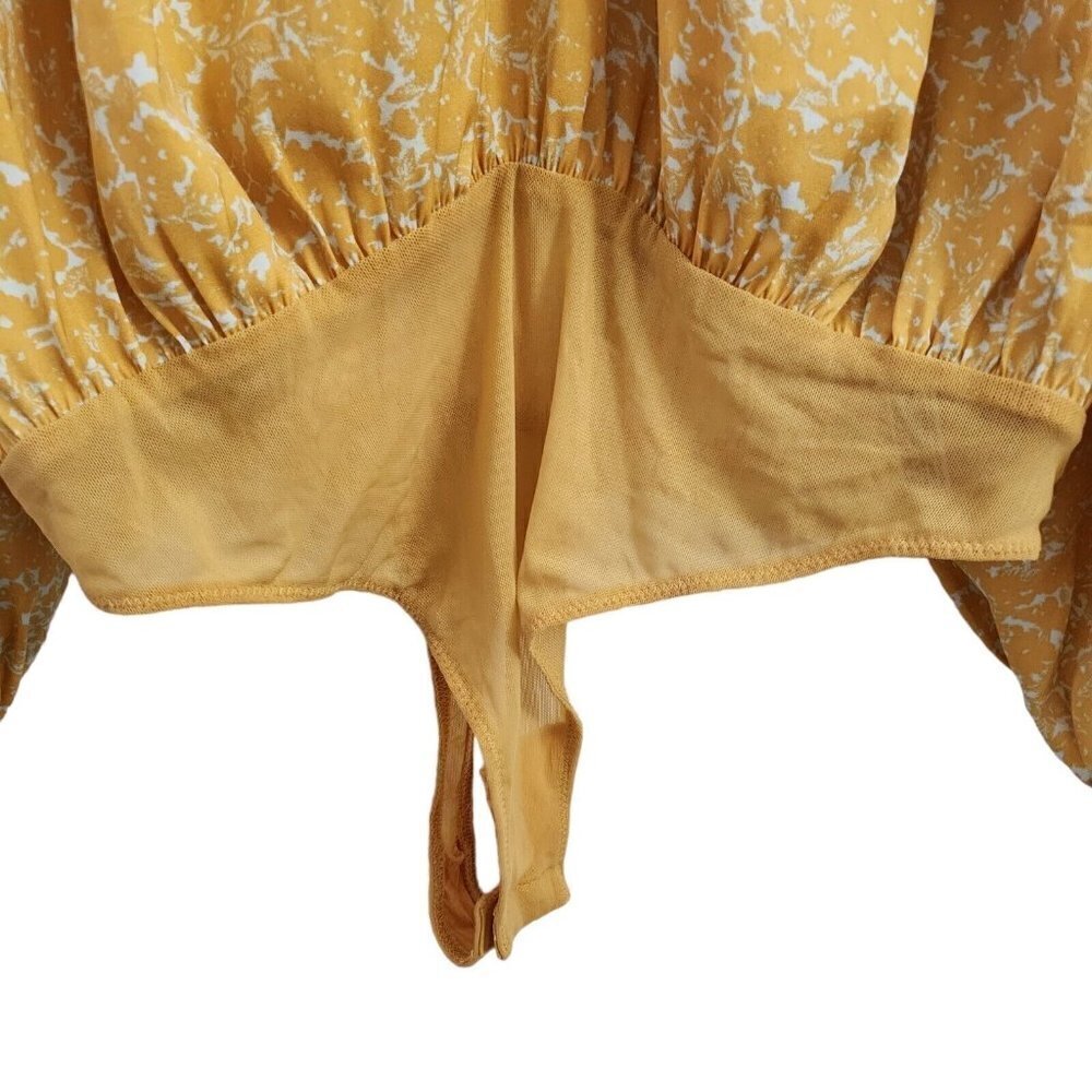 Free People Intimately Bodysuit Top‎ Large Yellow All Tucks Blousy Puff Sleeve - Picture 5 of 13